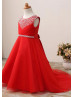 Beaded Satin Tulle Floor Length Flower Girl Dress